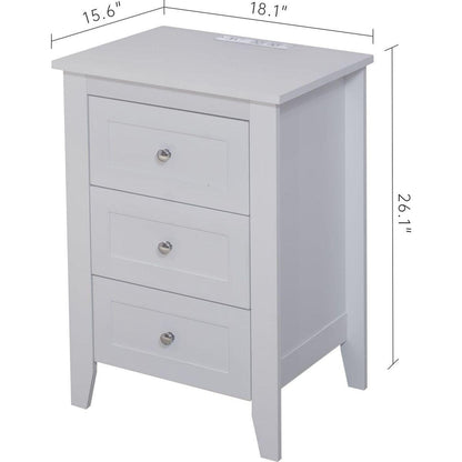 set of 2 pcs white 3 Drawer Nightstand with Charging Station and USB Ports & Power Outlets,Wooden Bed Side Table/End Table Modern Night Stands for Bedrooms