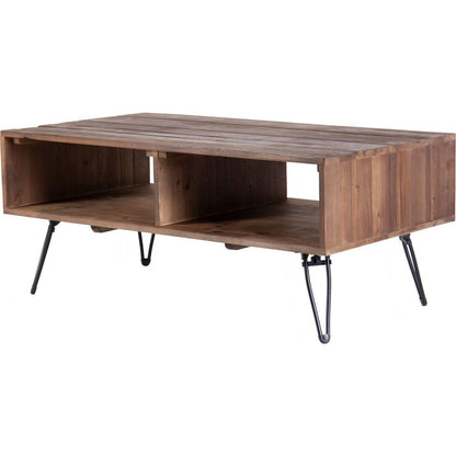 Reclaimed wood Cocktail Table with Open Storage for Living Room, Metal Legs, Foldable, Black/Natural wood Finish