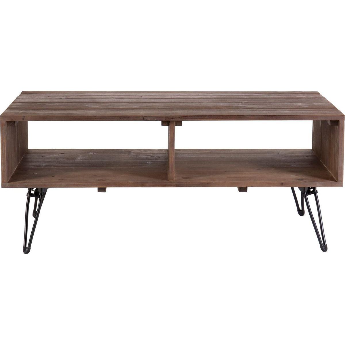 Reclaimed wood Cocktail Table with Open Storage for Living Room, Metal Legs, Foldable, Black/Natural wood Finish