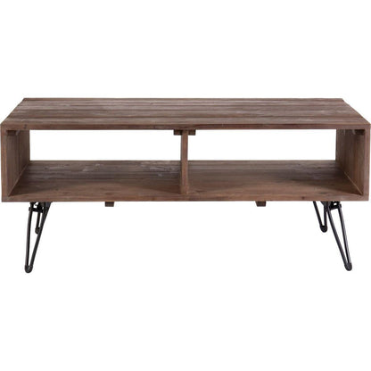 Reclaimed wood Cocktail Table with Open Storage for Living Room, Metal Legs, Foldable, Black/Natural wood Finish