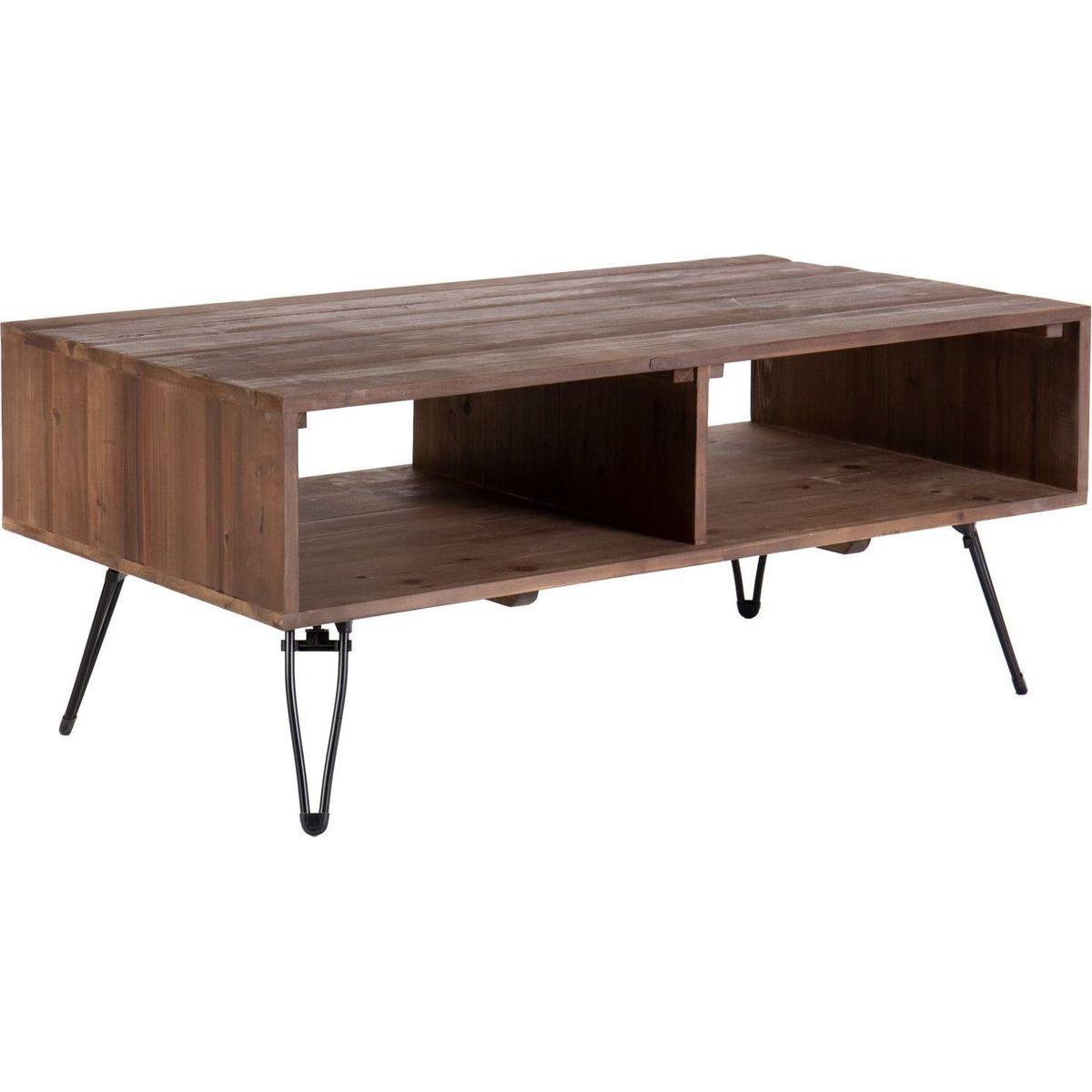 Reclaimed wood Cocktail Table with Open Storage for Living Room, Metal Legs, Foldable, Black/Natural wood Finish