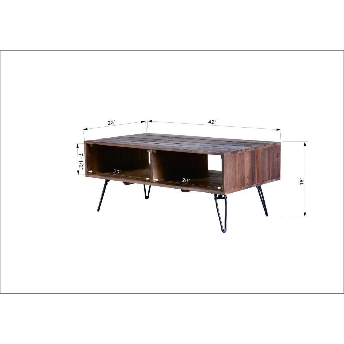 Reclaimed wood Cocktail Table with Open Storage for Living Room, Metal Legs, Foldable, Black/Natural wood Finish