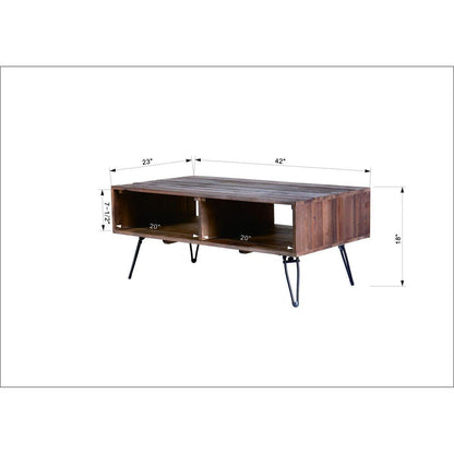 Reclaimed wood Cocktail Table with Open Storage for Living Room, Metal Legs, Foldable, Black/Natural wood Finish
