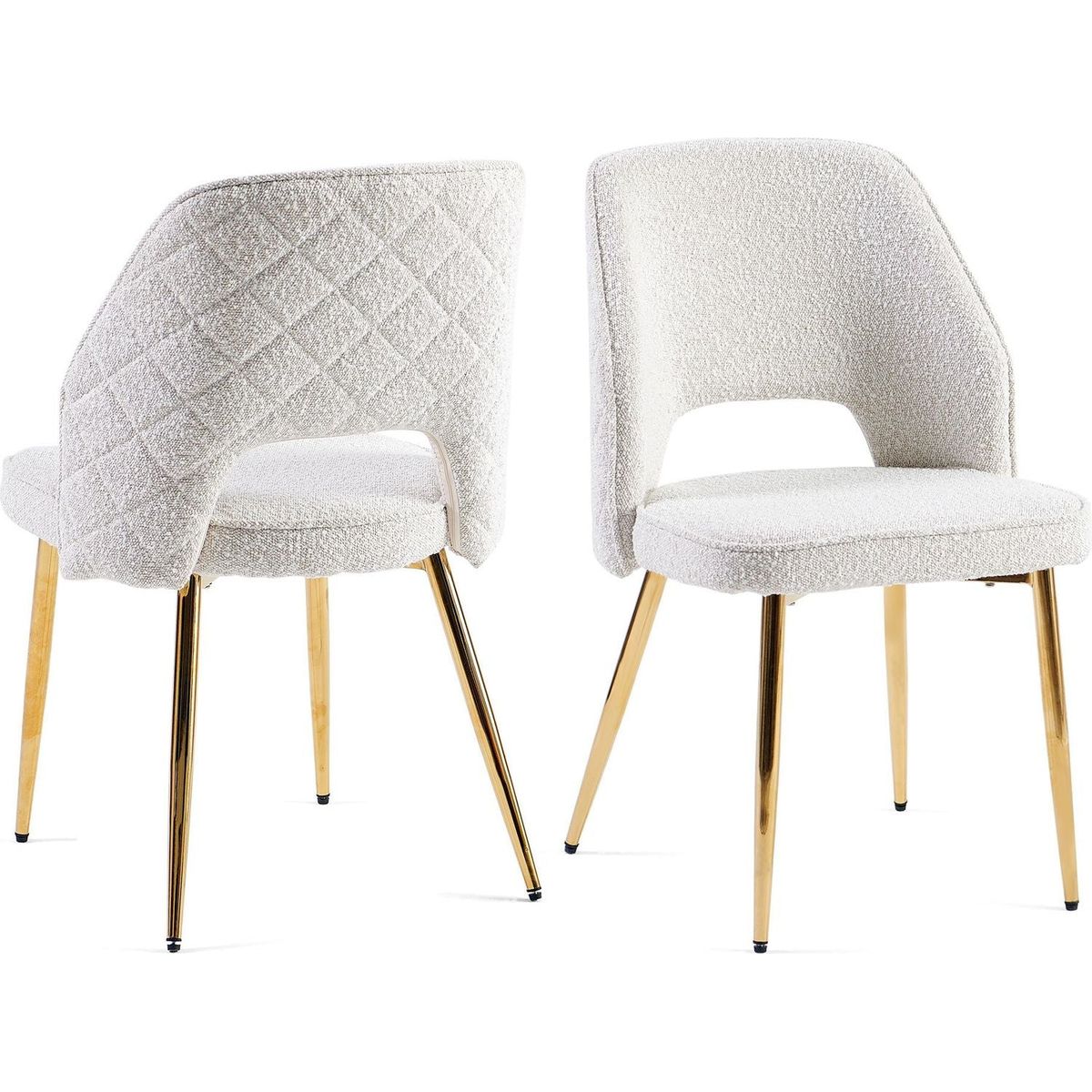 Off White Faux Fur Dining Chairs with Metal Legs and Hollow Back Upholstered Dining Chairs Set of 4