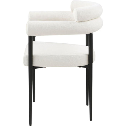 Woker Dining Chairs Set of 2, Mid-Century Modern Dining Chairs, Kitchen Dining Room Chairs, Round Boucle Backrest Sherpa Dining Chair with Black Metal Legs