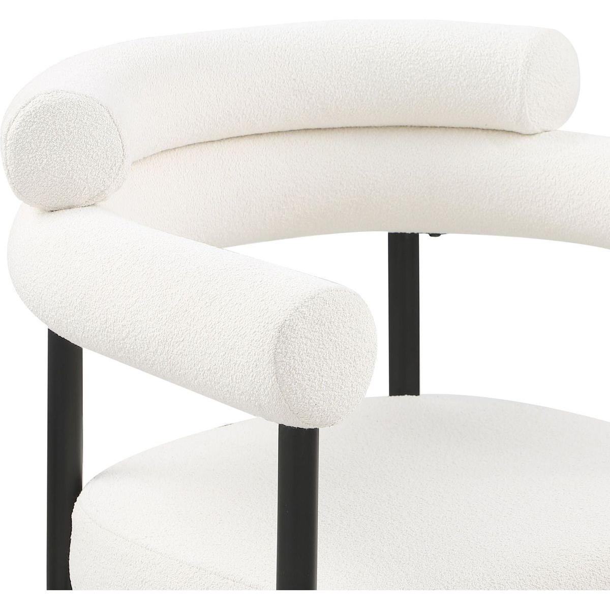 Woker Dining Chairs Set of 2, Mid-Century Modern Dining Chairs, Kitchen Dining Room Chairs, Round Boucle Backrest Sherpa Dining Chair with Black Metal Legs