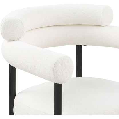 Woker Dining Chairs Set of 2, Mid-Century Modern Dining Chairs, Kitchen Dining Room Chairs, Round Boucle Backrest Sherpa Dining Chair with Black Metal Legs