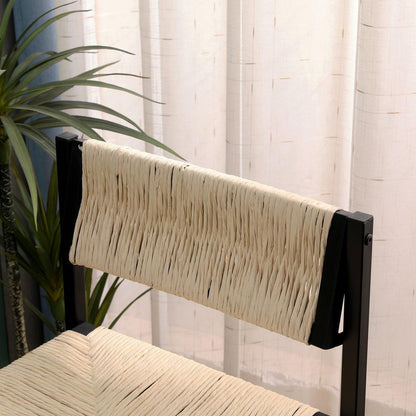 Creamy White Paper Rope Woven Bar Stools Set of 2 Hand Weave Counter Stool with footrest for Kitchen Island, Dining Room (Creamy White)