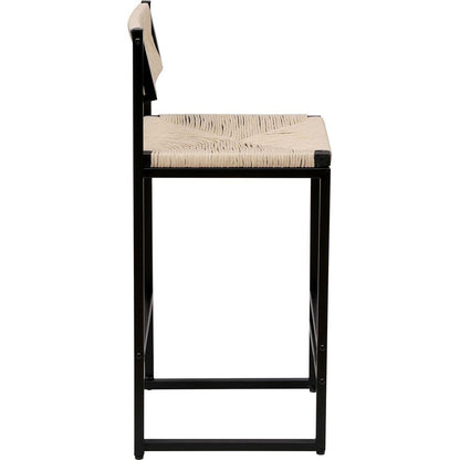 Creamy White Paper Rope Woven Bar Stools Set of 2 Hand Weave Counter Stool with footrest for Kitchen Island, Dining Room (Creamy White)