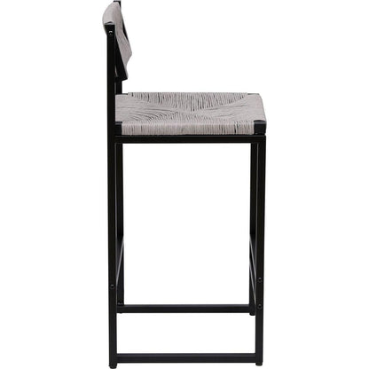 Gray Set of 2 Hand Weave Bar Stools with Back Counter Height Bar Chairs Paper Rope Woven Dining Stool for Kitchen, Home & Office (Gray)