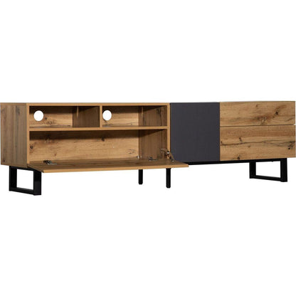 Modern TV Stand for 80" TV with Double Storage Space, Media Console Table, Entertainment Center with Drop Down Door for Living Room, Bedroom, Home Theatre