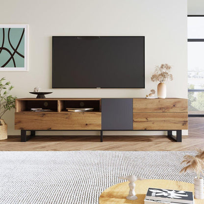 Modern TV Stand for 80" TV with Double Storage Space, Media Console Table, Entertainment Center with Drop Down Door for Living Room, Bedroom, Home Theatre