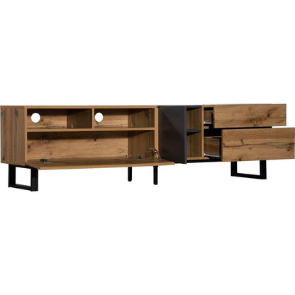 Modern TV Stand for 80" TV with Double Storage Space, Media Console Table, Entertainment Center with Drop Down Door for Living Room, Bedroom, Home Theatre