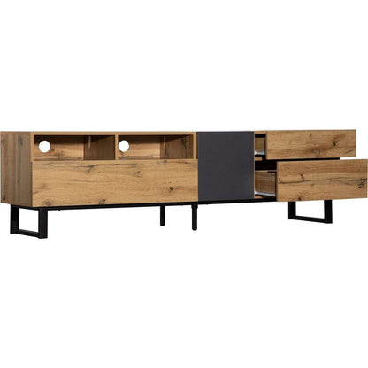 Modern TV Stand for 80" TV with Double Storage Space, Media Console Table, Entertainment Center with Drop Down Door for Living Room, Bedroom, Home Theatre