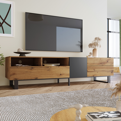 Modern TV Stand for 80" TV with Double Storage Space, Media Console Table, Entertainment Center with Drop Down Door for Living Room, Bedroom, Home Theatre