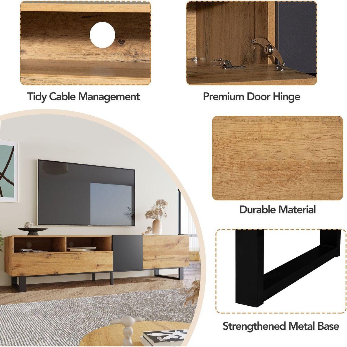 Modern TV Stand for 80" TV with Double Storage Space, Media Console Table, Entertainment Center with Drop Down Door for Living Room, Bedroom, Home Theatre