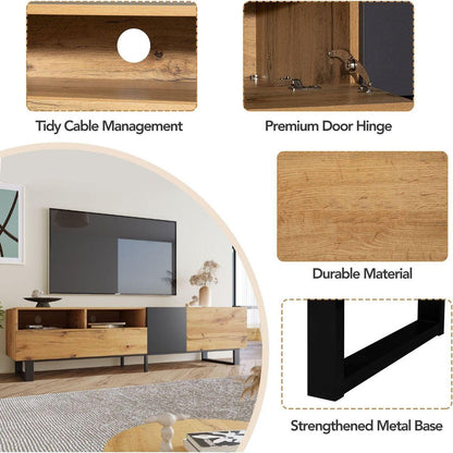 Modern TV Stand for 80" TV with Double Storage Space, Media Console Table, Entertainment Center with Drop Down Door for Living Room, Bedroom, Home Theatre