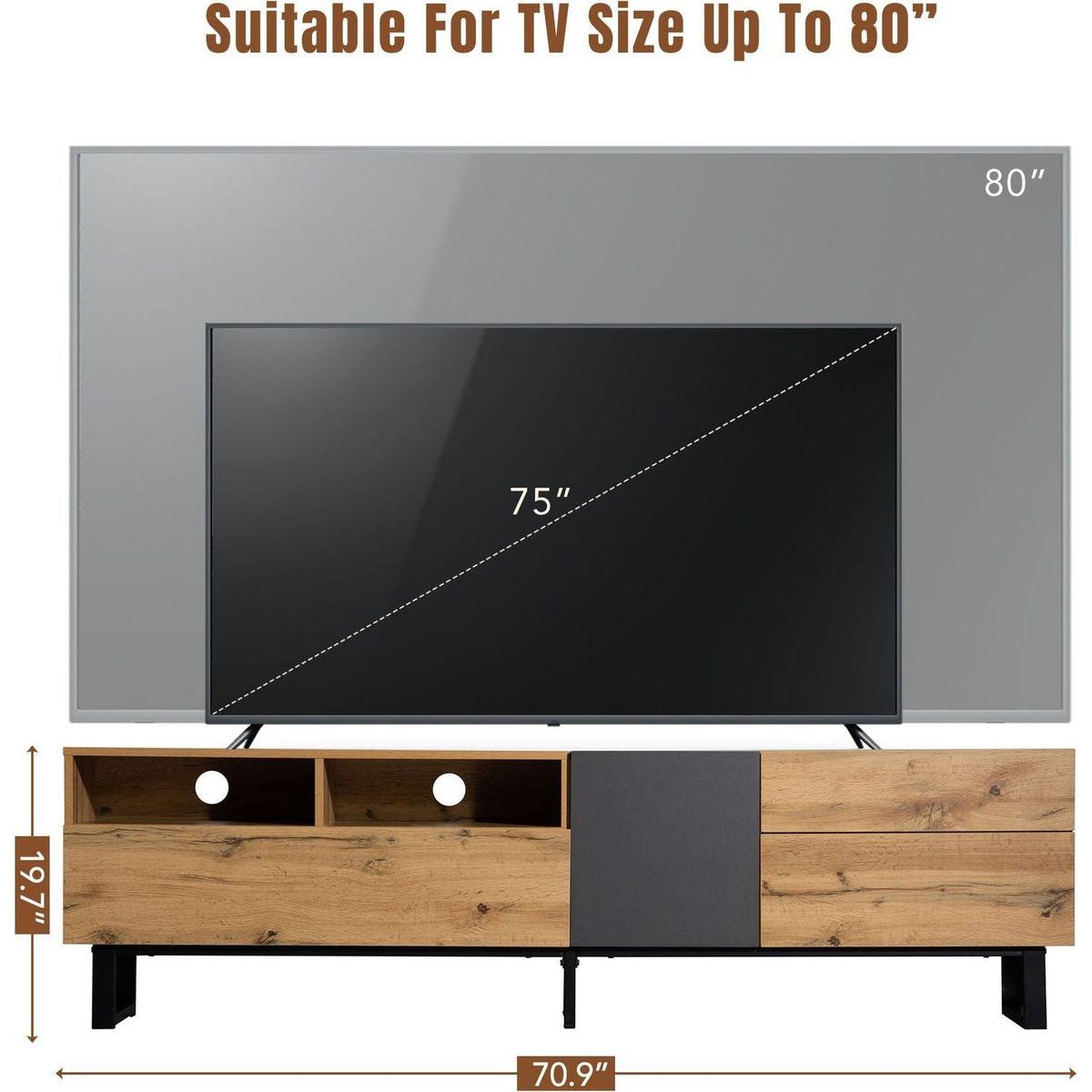 Modern TV Stand for 80" TV with Double Storage Space, Media Console Table, Entertainment Center with Drop Down Door for Living Room, Bedroom, Home Theatre