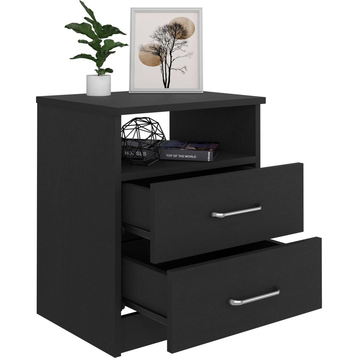 Nightstand Olivenza, Two Drawers, Black Wengue Finish