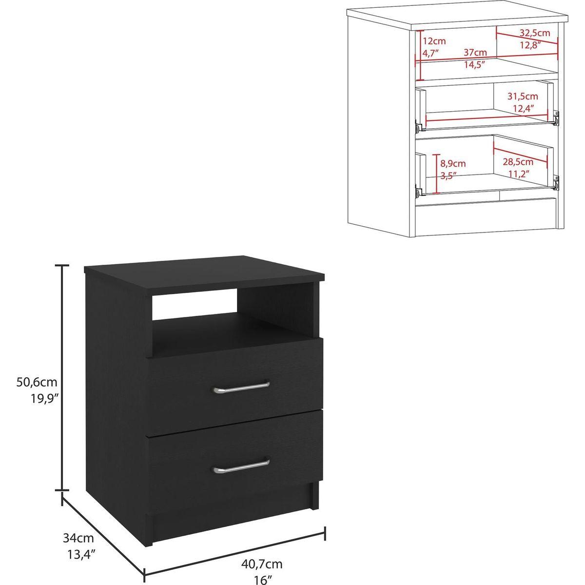 Nightstand Olivenza, Two Drawers, Black Wengue Finish