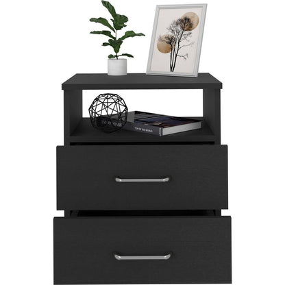 Nightstand Olivenza, Two Drawers, Black Wengue Finish