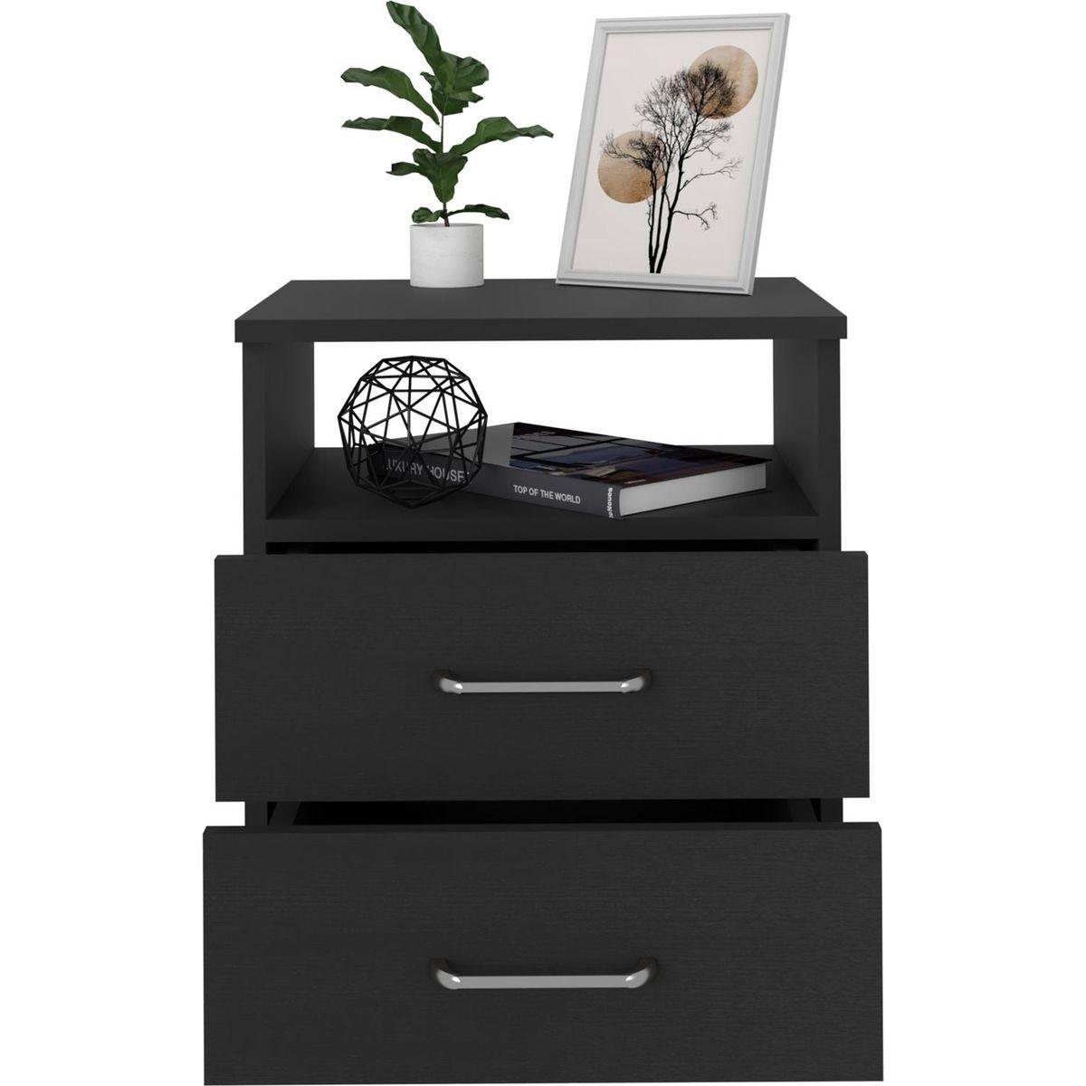 Nightstand Olivenza, Two Drawers, Black Wengue Finish
