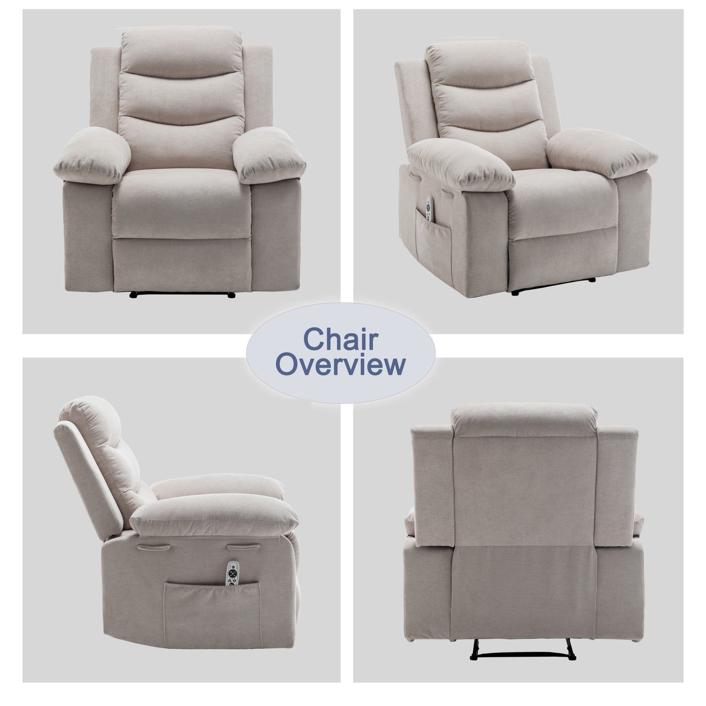 Power Recliner Chair with Adjustable Massage Function, Recliner Chair with Heating System for Living Room, Beige color fabric