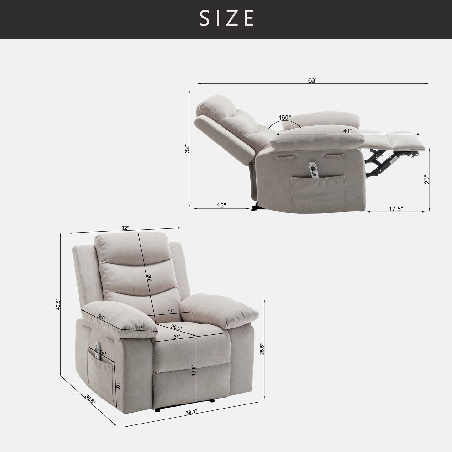 Power Recliner Chair with Adjustable Massage Function, Recliner Chair with Heating System for Living Room, Beige color fabric