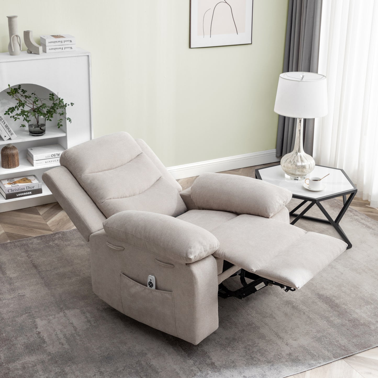 Power Recliner Chair with Adjustable Massage Function, Recliner Chair with Heating System for Living Room, Beige color fabric