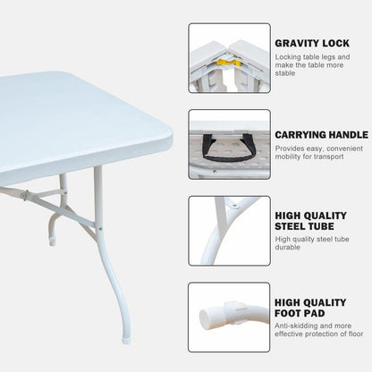 6FT Portable folding table with hand grip, suitable for picnic camping garden dinner party, stable and reliable, versatile