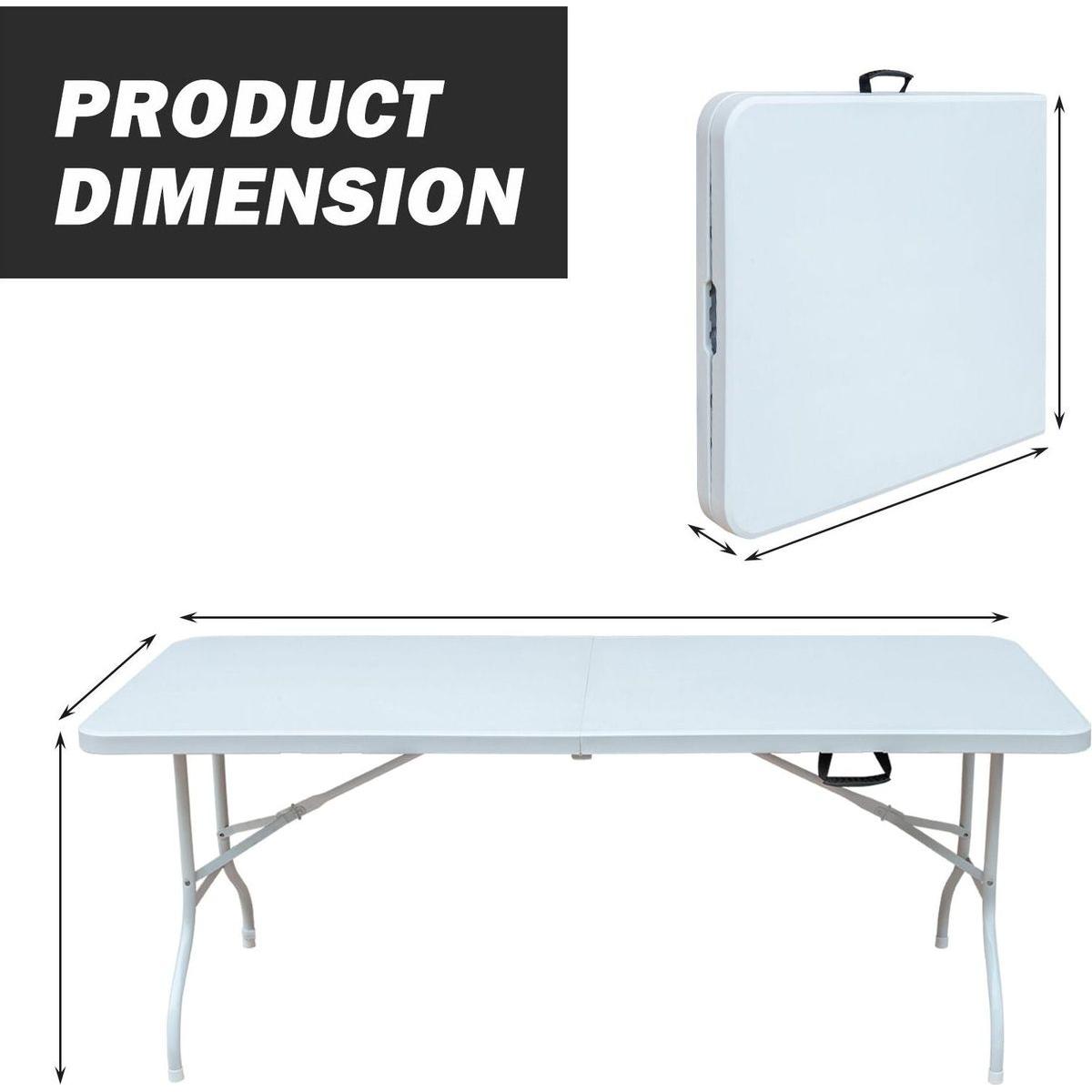 6FT Portable folding table with hand grip, suitable for picnic camping garden dinner party, stable and reliable, versatile