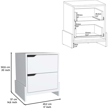 Haines Nightstand with 2-Drawers, End Table with Sturdy Base, White