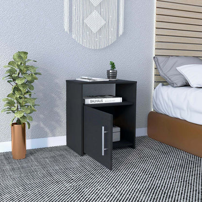 Omaha Nightstand, Single Door Cabinet, Metal Handle, One Shelf, Superior Top, Black
