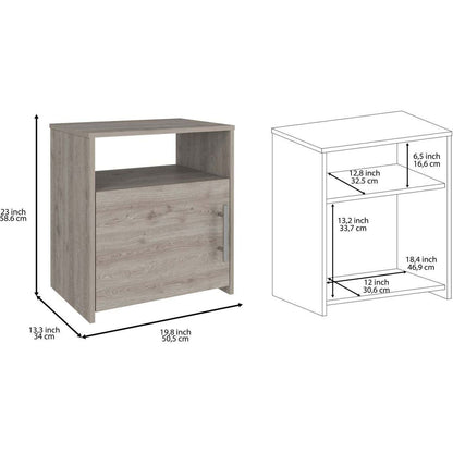Omaha Nightstand, Single Door Cabinet, Metal Handle, One Shelf, Superior Top, Light Gray