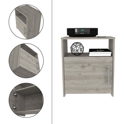 Omaha Nightstand, Single Door Cabinet, Metal Handle, One Shelf, Superior Top, Light Gray
