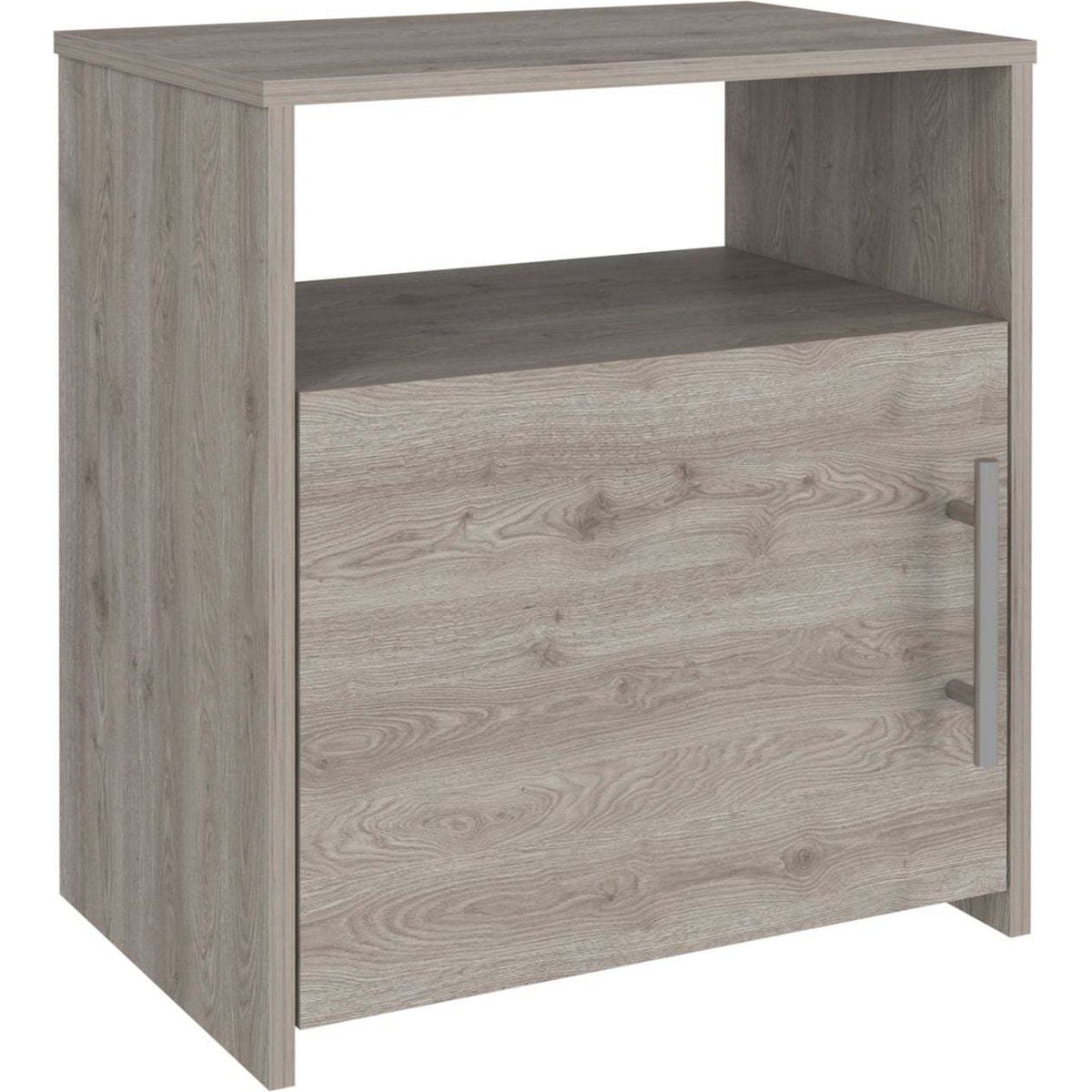 Omaha Nightstand, Single Door Cabinet, Metal Handle, One Shelf, Superior Top, Light Gray
