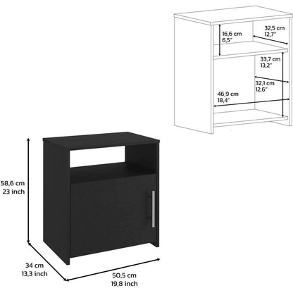 Omaha Nightstand, Single Door Cabinet, Metal Handle, One Shelf, Superior Top, Black