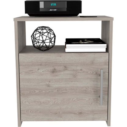 Omaha Nightstand, Single Door Cabinet, Metal Handle, One Shelf, Superior Top, Light Gray