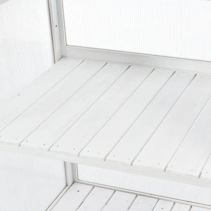 62inch Height Wood Large Greenhouse Balcony Portable Cold Frame with Wheels and Adjustable Shelves for Outdoor Indoor Use, White
