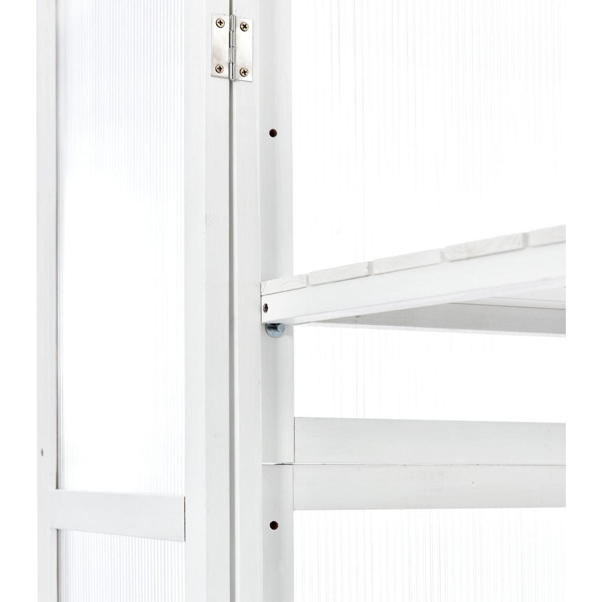 62inch Height Wood Large Greenhouse Balcony Portable Cold Frame with Wheels and Adjustable Shelves for Outdoor Indoor Use, White