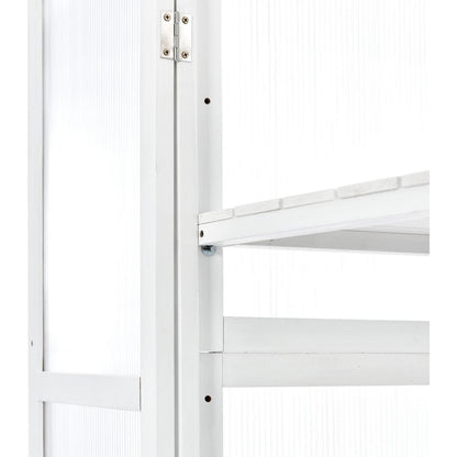 62inch Height Wood Large Greenhouse Balcony Portable Cold Frame with Wheels and Adjustable Shelves for Outdoor Indoor Use, White