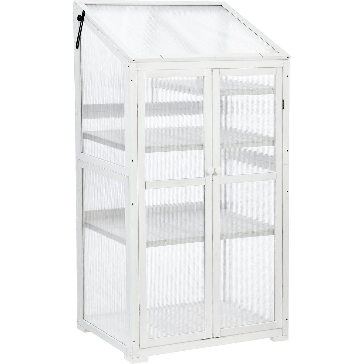 62inch Height Wood Large Greenhouse Balcony Portable Cold Frame with Wheels and Adjustable Shelves for Outdoor Indoor Use, White