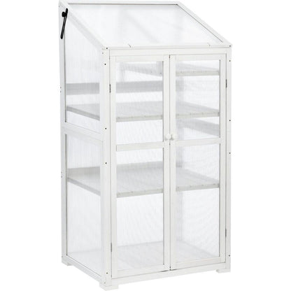 62inch Height Wood Large Greenhouse Balcony Portable Cold Frame with Wheels and Adjustable Shelves for Outdoor Indoor Use, White