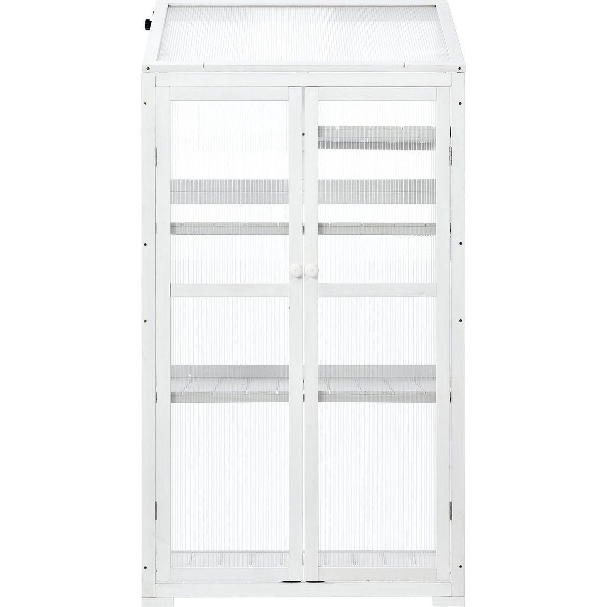 62inch Height Wood Large Greenhouse Balcony Portable Cold Frame with Wheels and Adjustable Shelves for Outdoor Indoor Use, White