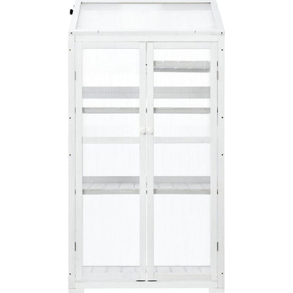 62inch Height Wood Large Greenhouse Balcony Portable Cold Frame with Wheels and Adjustable Shelves for Outdoor Indoor Use, White