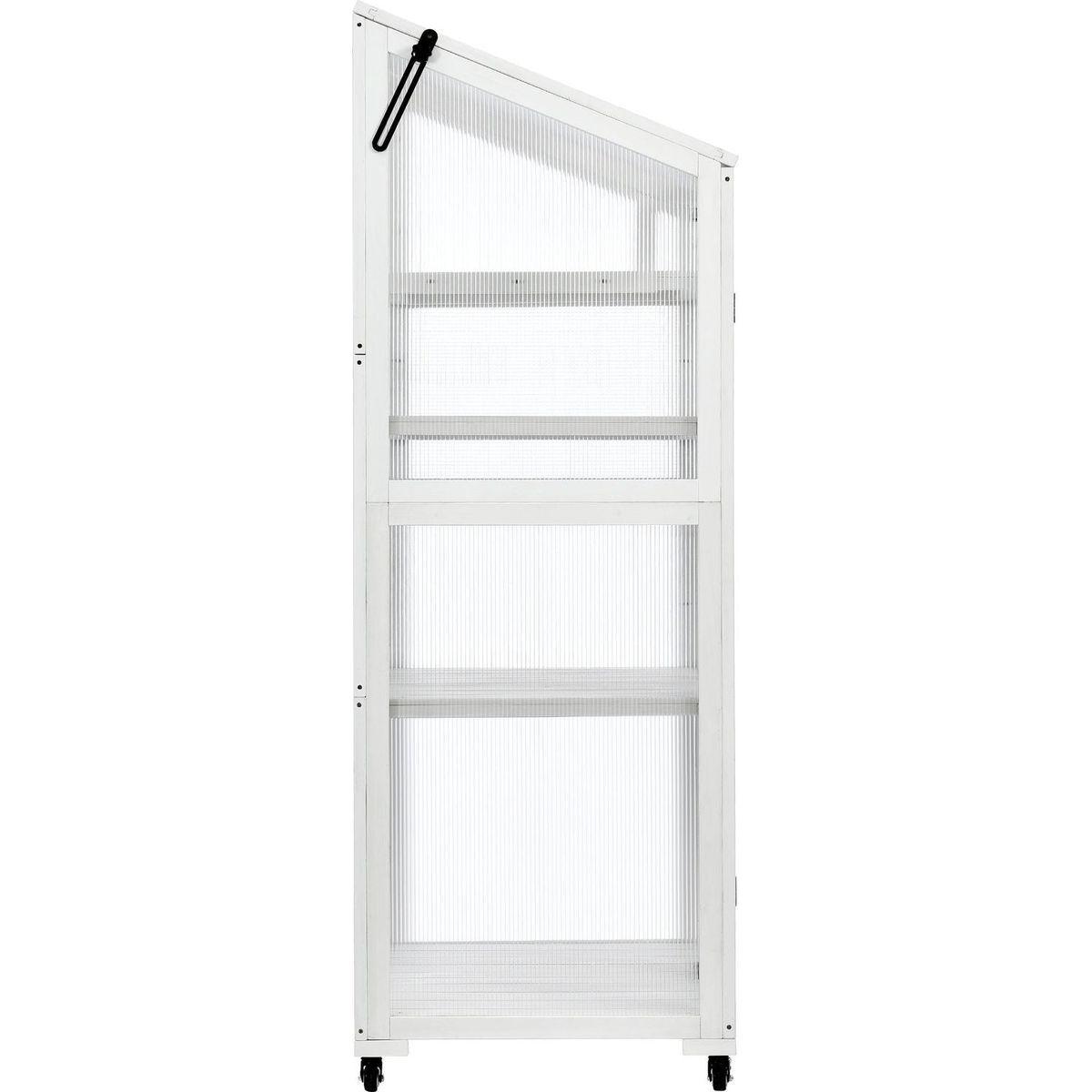 62inch Height Wood Large Greenhouse Balcony Portable Cold Frame with Wheels and Adjustable Shelves for Outdoor Indoor Use, White
