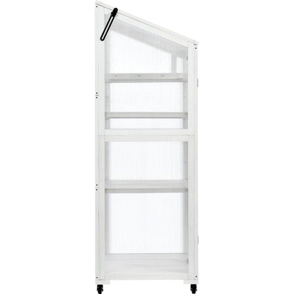 62inch Height Wood Large Greenhouse Balcony Portable Cold Frame with Wheels and Adjustable Shelves for Outdoor Indoor Use, White