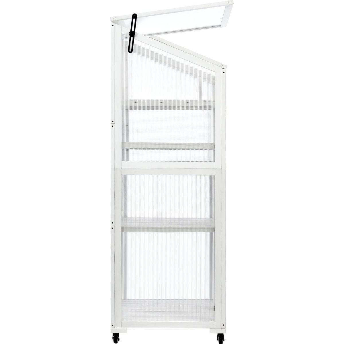 62inch Height Wood Large Greenhouse Balcony Portable Cold Frame with Wheels and Adjustable Shelves for Outdoor Indoor Use, White