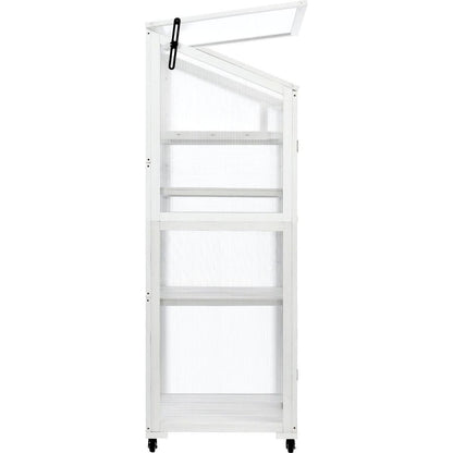 62inch Height Wood Large Greenhouse Balcony Portable Cold Frame with Wheels and Adjustable Shelves for Outdoor Indoor Use, White