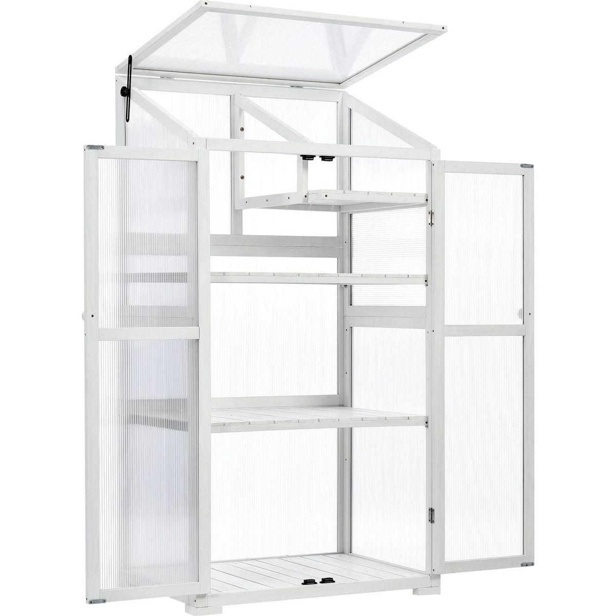 62inch Height Wood Large Greenhouse Balcony Portable Cold Frame with Wheels and Adjustable Shelves for Outdoor Indoor Use, White